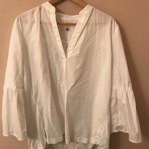 LOFT White Shirt Long Flared Sleeves V Neck